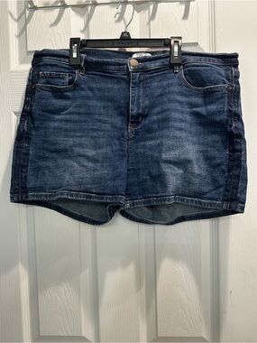 LOFT Dark Blue Denim Shorts with Brass Button